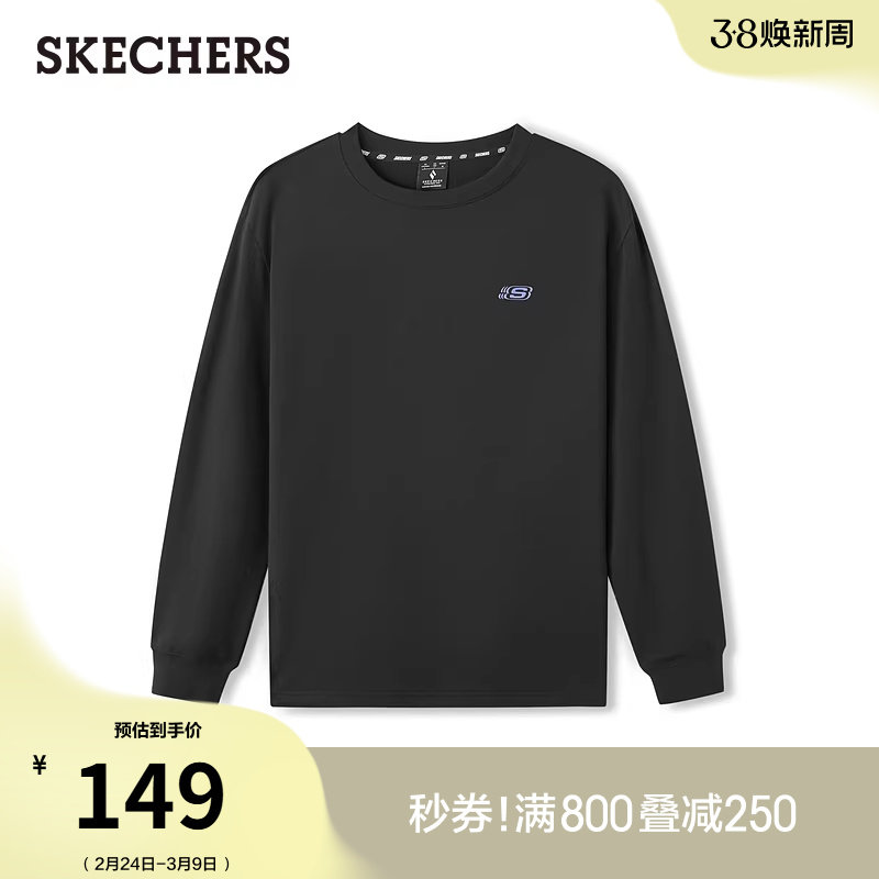 斯凯奇春季流行时尚宽松字母印花男女同款圆领柔软舒适长袖T恤