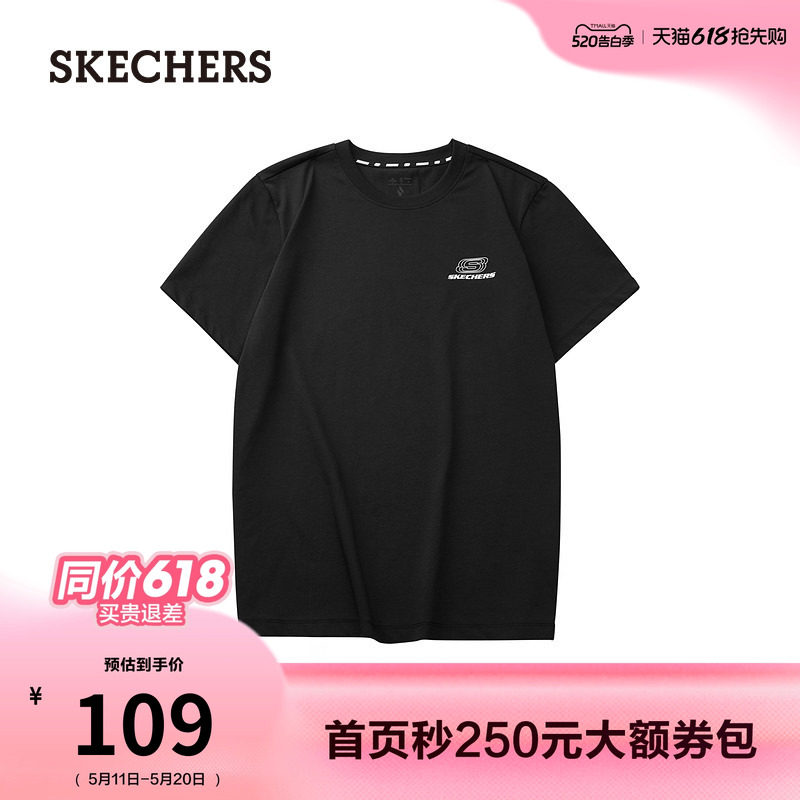 斯凯奇短袖T恤衫圆领针织上衣夏季男女同款简约舒适时尚百搭运动