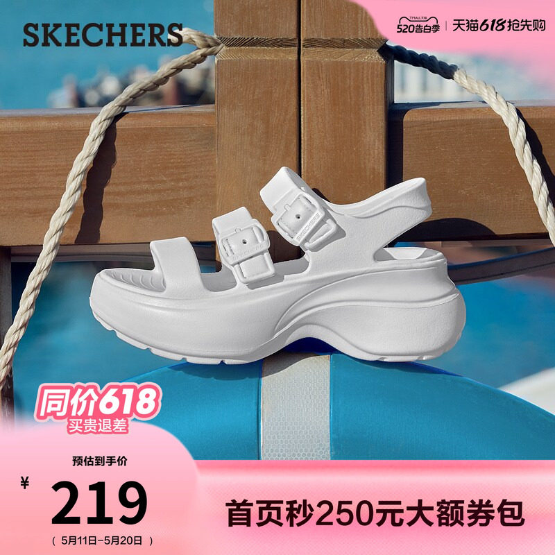 斯凯奇流行新款女鞋厚底增高凉鞋户外耐磨回弹缓震罗马沙滩凉拖