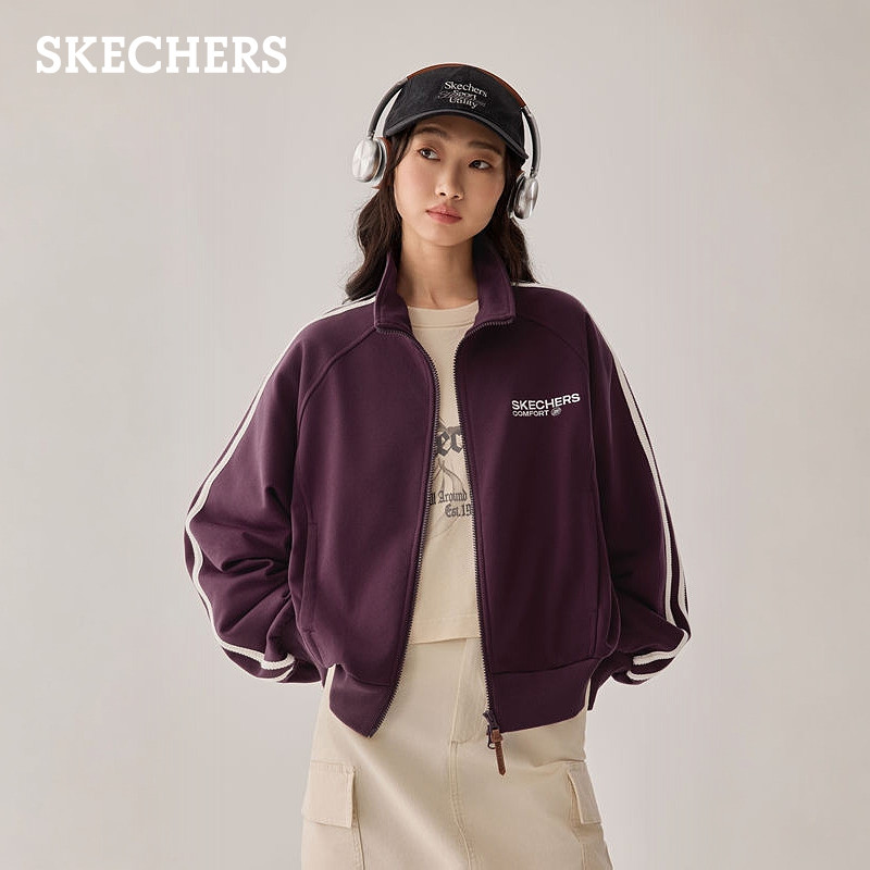 斯凯奇潮流短款立领针织棒球服图片