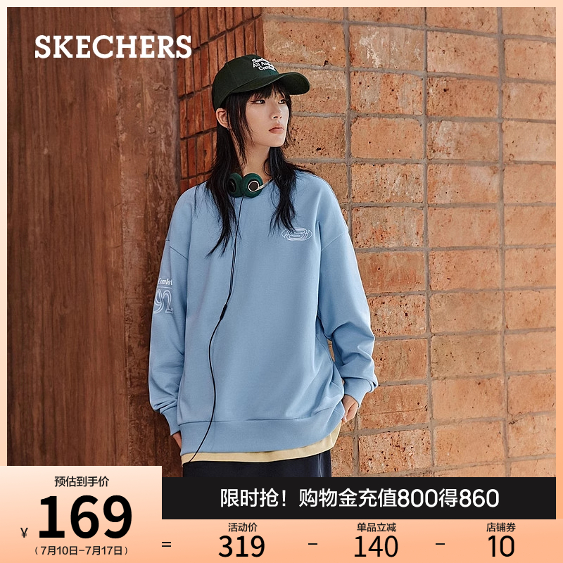 Skechers斯凯奇春季男女同款卫衣宽松运动休闲服轻质柔软长袖T恤