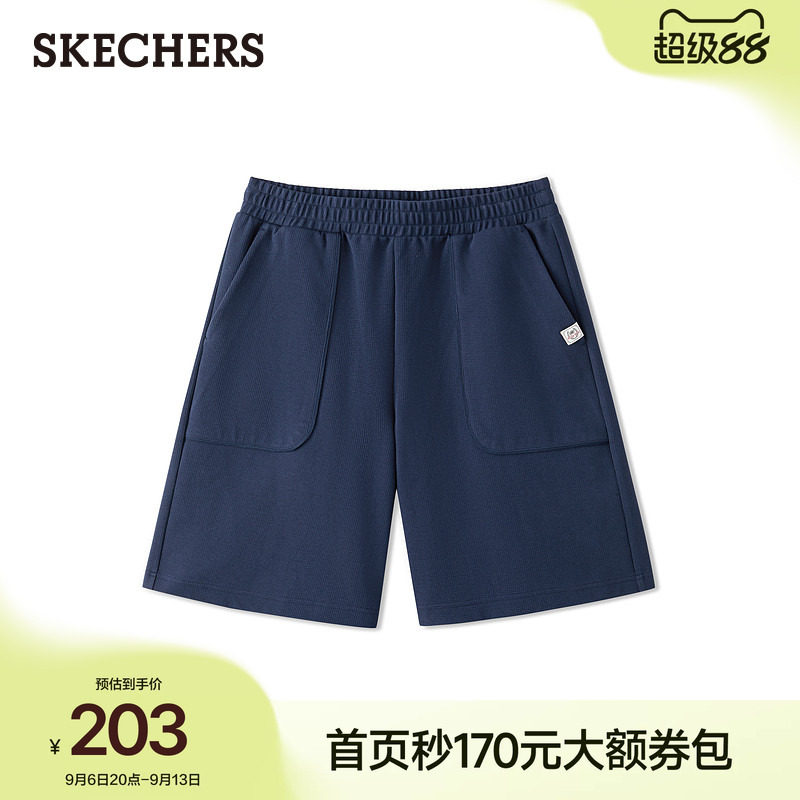 斯凯奇2026夏季新款男款宽松休闲针织短裤棉质舒适透气松紧带裤子图片