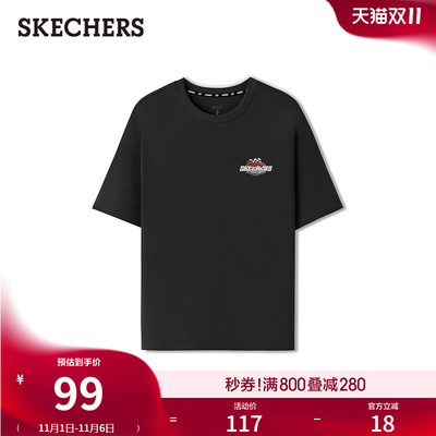 斯凯奇2025秋冬新品成人版型针织短袖T恤男女同款时尚百搭短衫