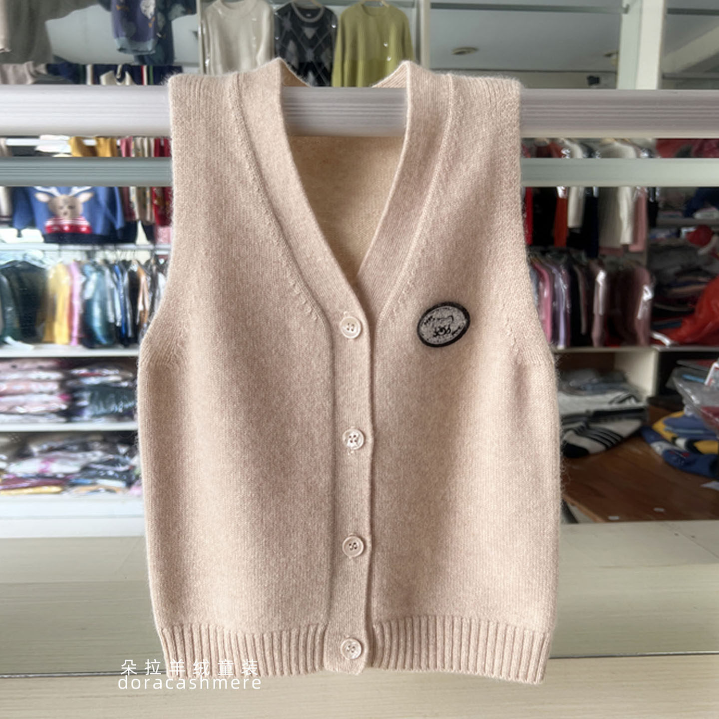 洪叶云台100%纯山羊绒男女童毛衣背心开衫儿童中大童套头针织马甲