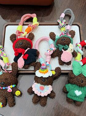 韩国新款竖耳狗毛绒可爱挎包卡通钥匙扣手提挂绳公仔包包挂件礼物