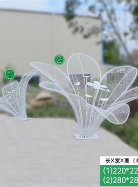 户外仿真不锈钢镂空花朵雕塑庭院售楼公园林草坪发光植物景观摆件