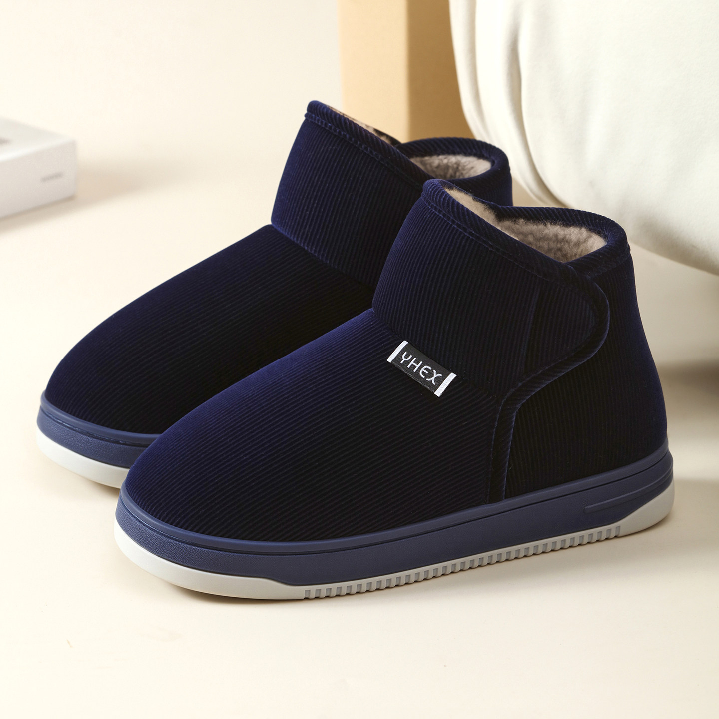 高帮棉拖鞋男女包跟秋冬季加绒厚底保暖家居家用防滑老人棉鞋外穿