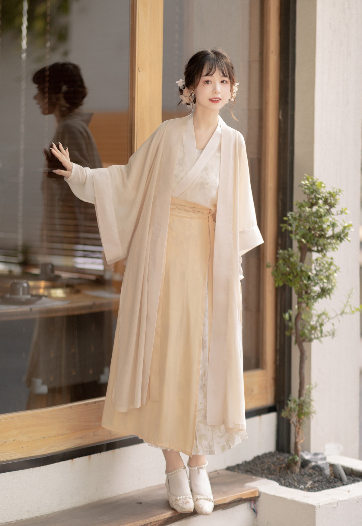 原创设计花期汉服女飘逸春秋中国风仙气外褙子旋裙全套