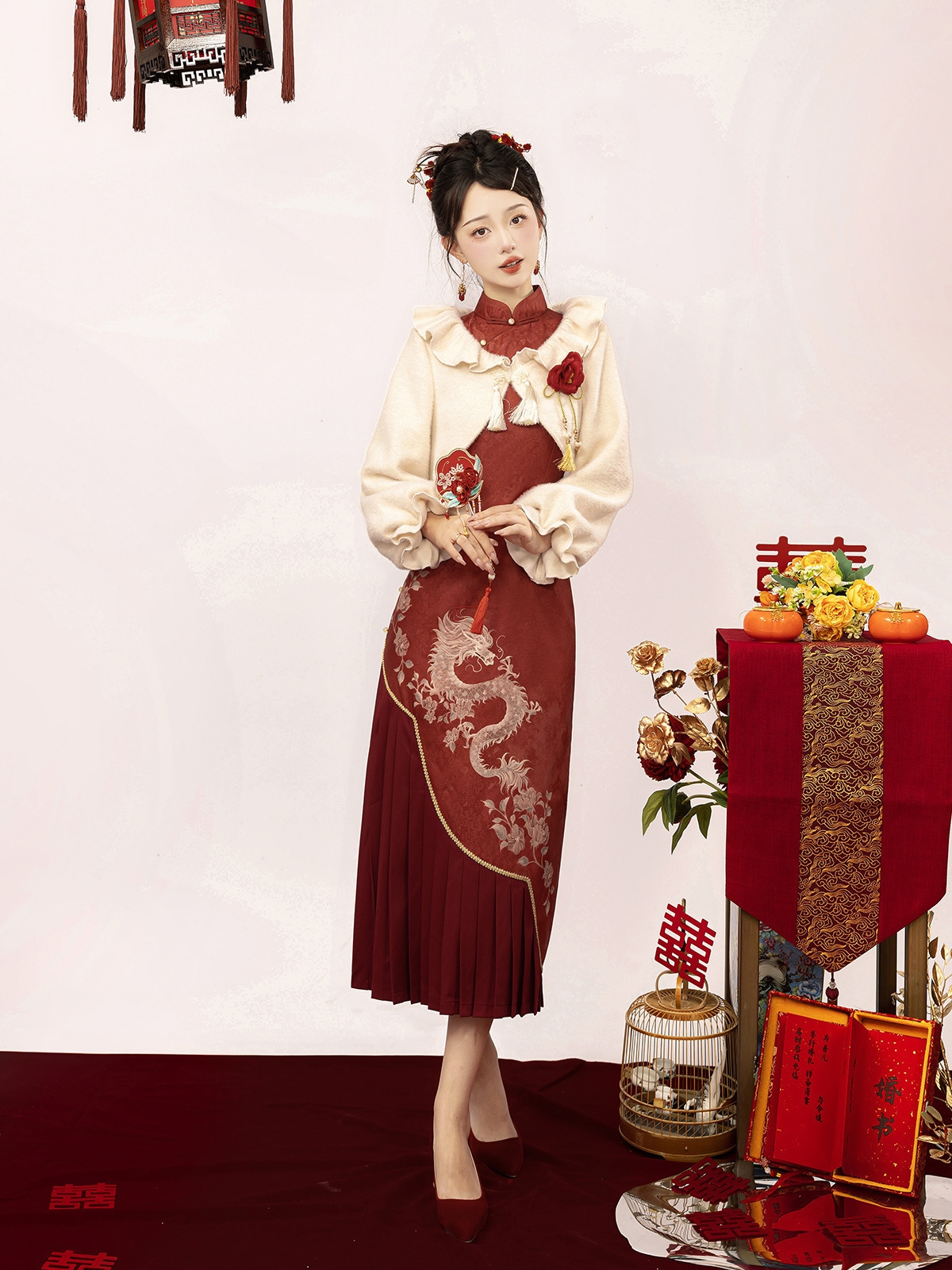 原创设计引韶华汉服女中国风改良汉元素上衣旗袍婚礼套装