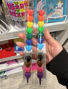 现货日本本土RAINBOW彩虹冰激凌心形蜡笔画笔子弹头连排笔礼物