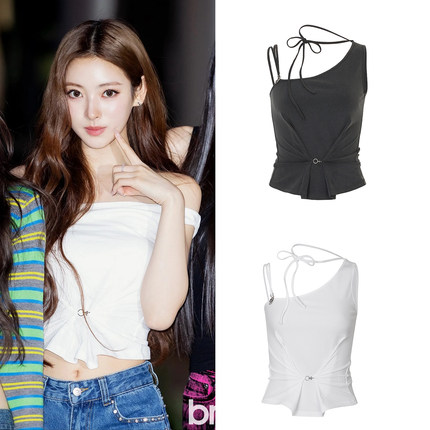 现货田中杏奈anna同款pain or pleasure吊带背心女夏短装斜领上衣
