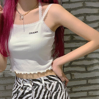 crank挂脖蕾丝吊带短装打底背心