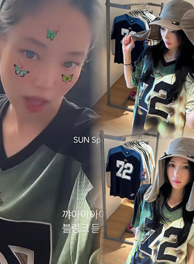韩国Sunlove72号复古球衣Jennie同款短袖t恤女夏季新款宽松上衣潮