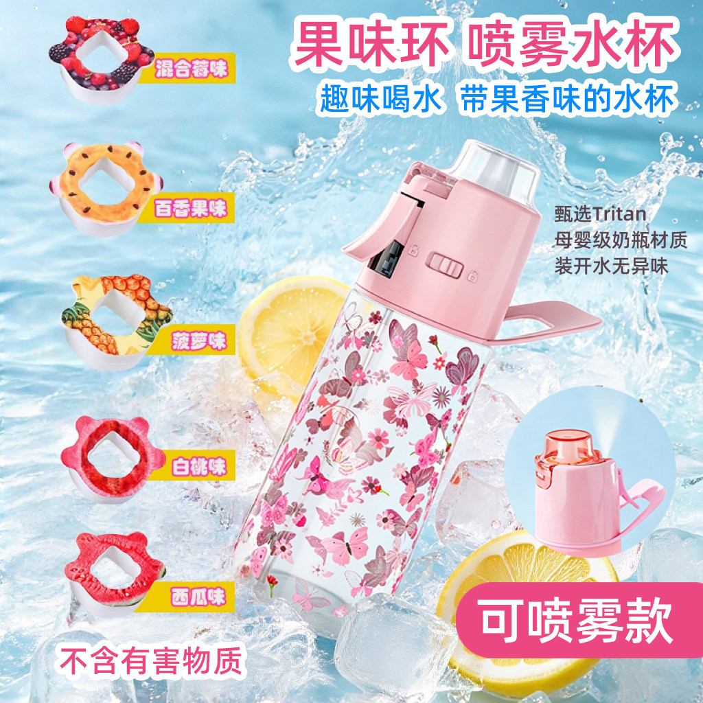 香味杯喷雾水杯儿童女孩卡通男孩学生变味气味环果味圈趣味喝水壶图片
