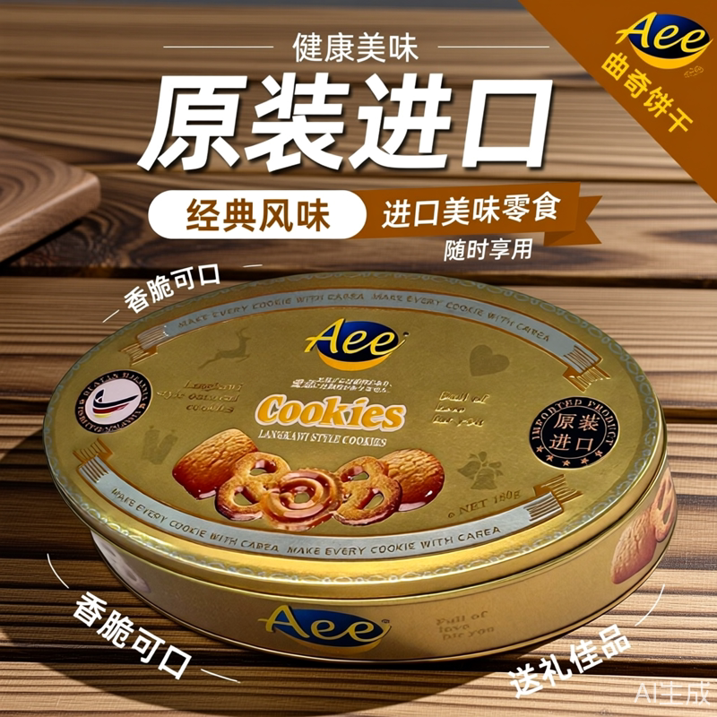 Aee 进口燕麦曲奇饼干 罐装经典风味 一口香脆超解馋 节日送礼