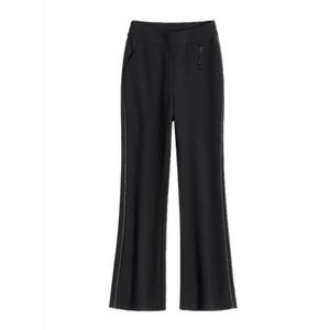 垂坠感微喇裤女2024春秋季女裤子高腰显瘦黑色长裤烫钻时尚西装裤