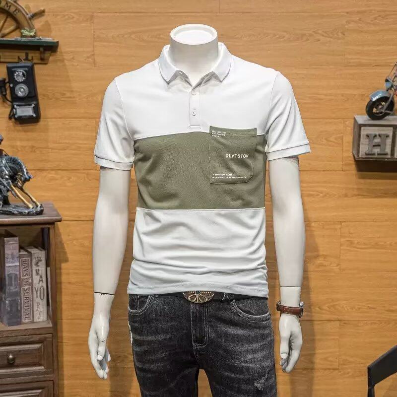 SUMMER NEW POLO SHIRT MENS SHORT SLEEVE HANDSOME FASHION MENS SHIRT SPLICING TRENDY BRAND VERSATILE TOP HANDSOME