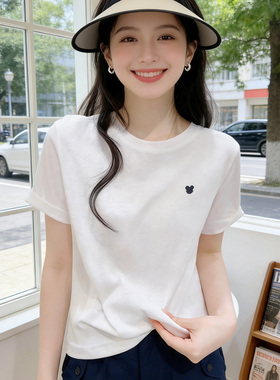 短袖T恤女2026夏季新款宽松显瘦刺绣上衣韩版小个子短款雪花棉t恤