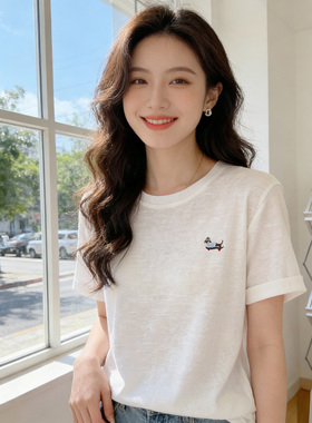 白色短袖T恤女2026夏季新款雪花棉小个子短款上衣宽松显瘦圆领t恤