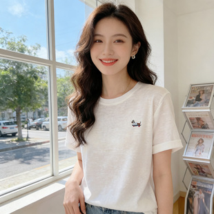 白色短袖 新款 雪花棉小个子短款 上衣宽松显瘦圆领t恤 T恤女2026夏季