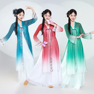 古典舞演出服女弹力修身 印花艺考练功服身韵纱衣民族国风 印花长款