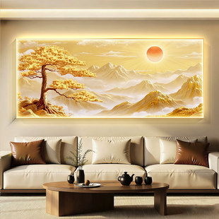 靠山感有沙发日照高级灯背轻奢壁画背景墙led装饰画客厅金山挂画
