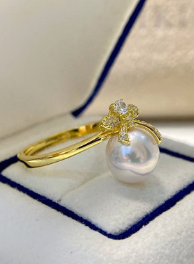 DIY配件S925纯银珍珠戒指空托