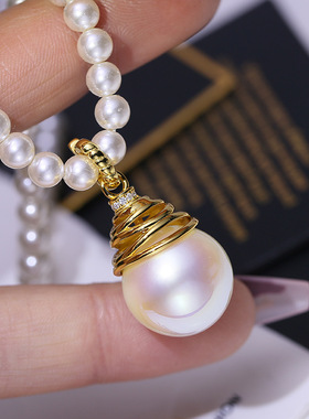 DIY配件 S925纯银珍珠吊坠扣空托 大珠遮瑕款项坠银托可打开14-16