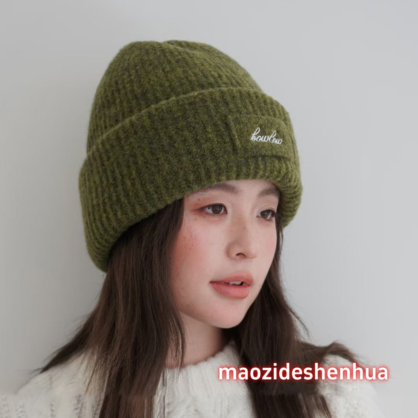 韩版气质抹茶绿针织帽女保暖护耳
