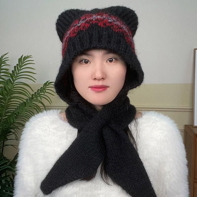 毛线帽小帽子围巾一体可爱时尚