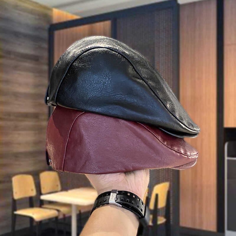 男女同款PU皮帽子秋冬时尚显脸小