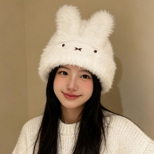 秋冬可爱兔耳毛绒帽女保暖显脸小