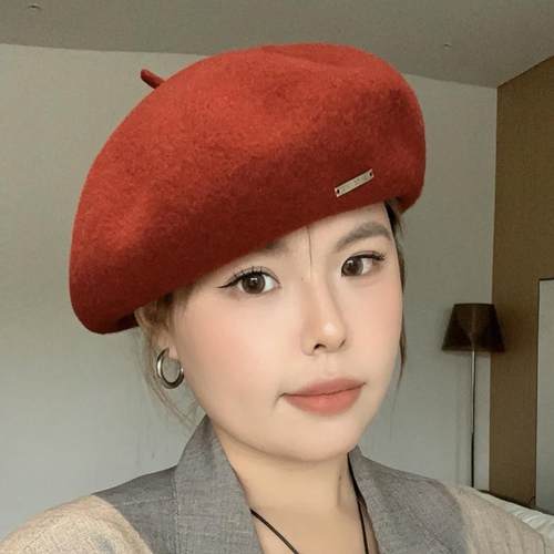 2025新款立体羊毛贝雷帽子女秋冬季大头围复古画家帽显脸小保暖潮