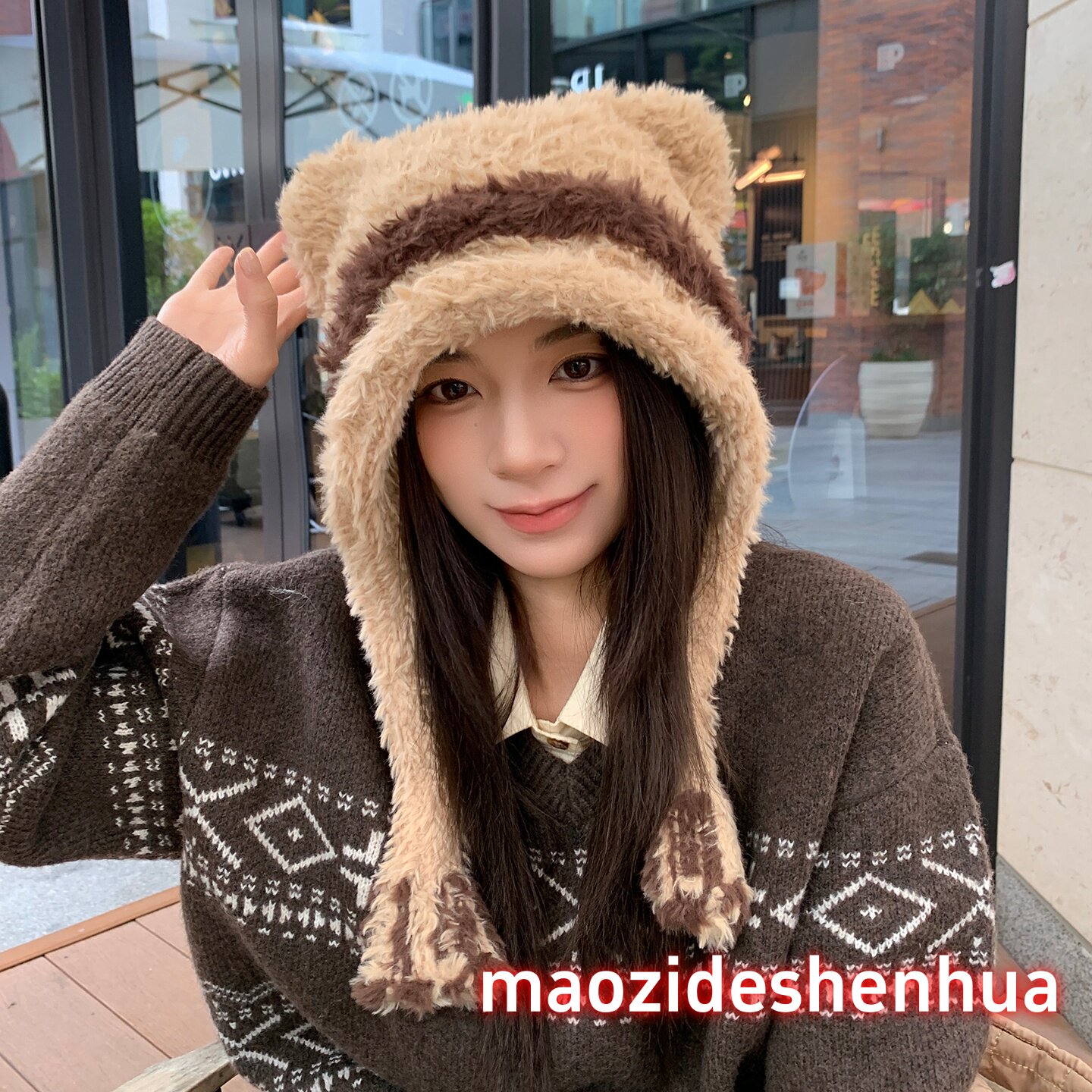 韩版甜美猫耳朵针织帽秋冬保暖