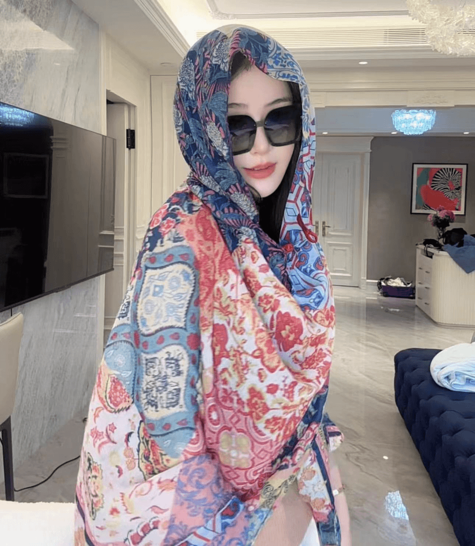 民族风丝巾女士户外登山旅游拍照薄款遮阳围巾纱巾防晒帽披肩头巾