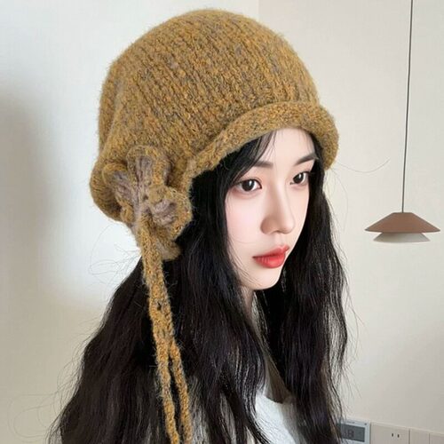 秋冬羊毛混纺保暖护耳堆堆帽女