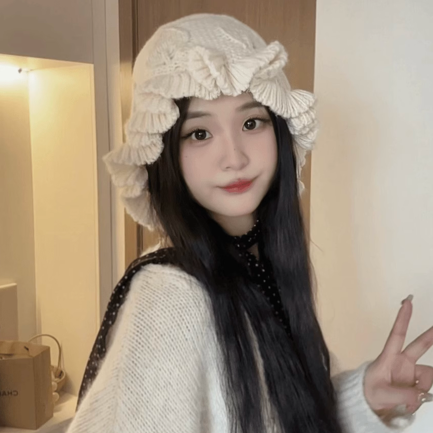 韩系简约半手工针织帽