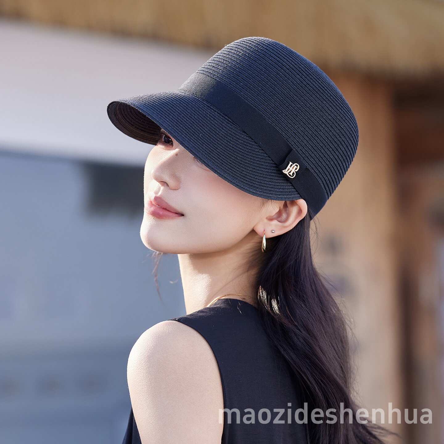春夏女草编马术防晒显脸小帽