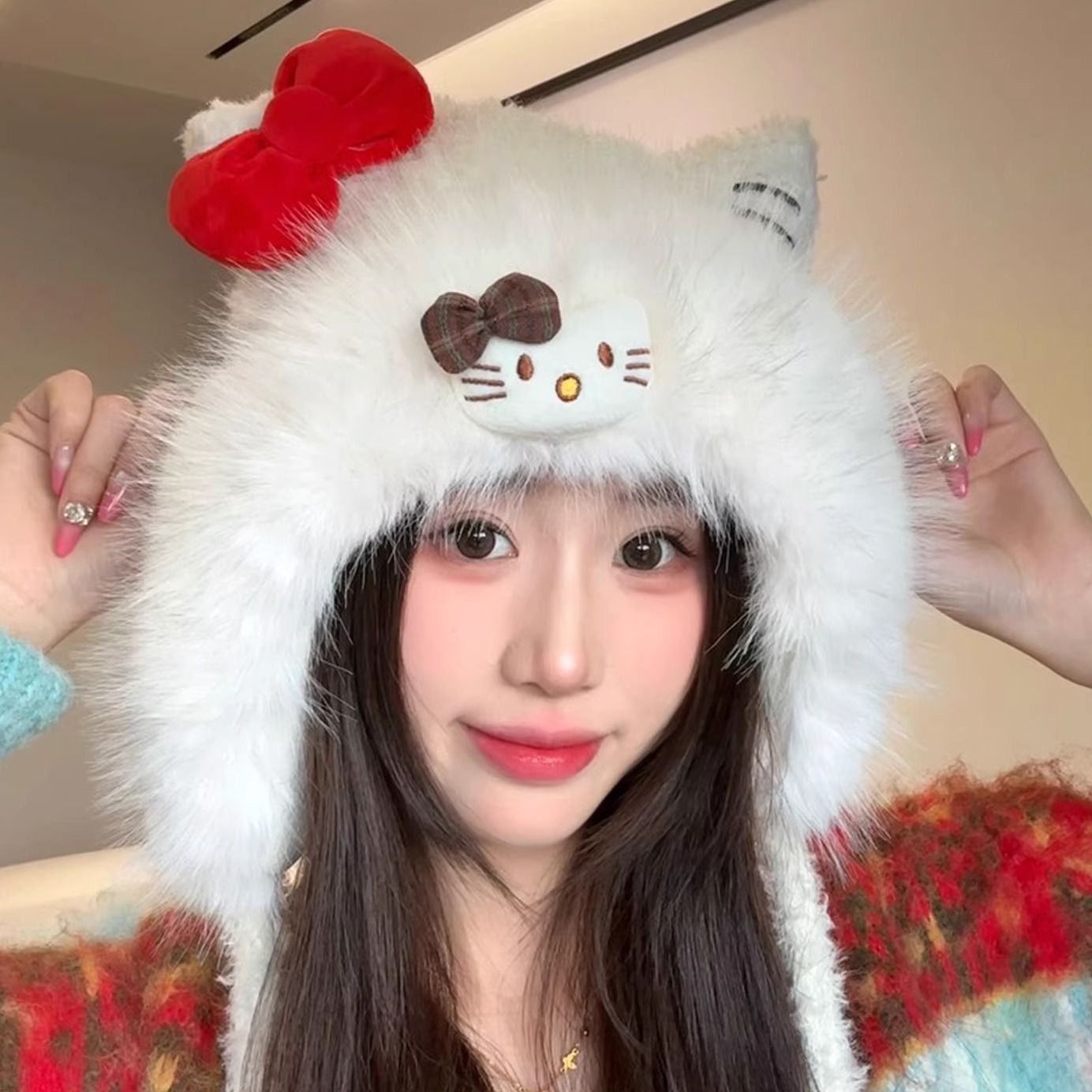 可爱卡通毛绒雷锋帽女冬保暖加厚