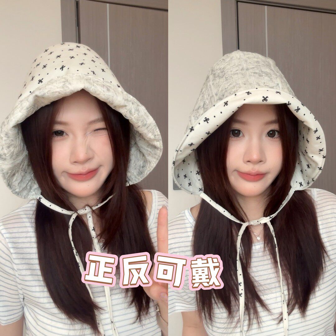 日系双面戴秋冬小花朵遮阳出游
