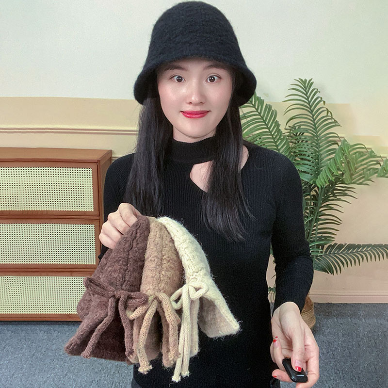 后开叉渔夫帽女保暖针织毛线帽厚