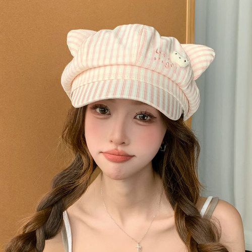 夏季薄款小熊耳防晒报童帽女