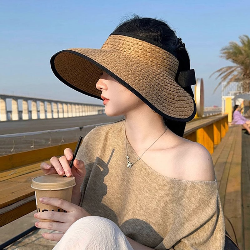 韩版时尚草编大檐防晒帽子女夏季出游海边草帽手工可折叠遮阳帽女