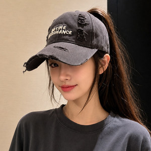 网红潮可扎高马尾棒球帽子女夏季户外运动空顶帽显脸小遮阳防晒帽