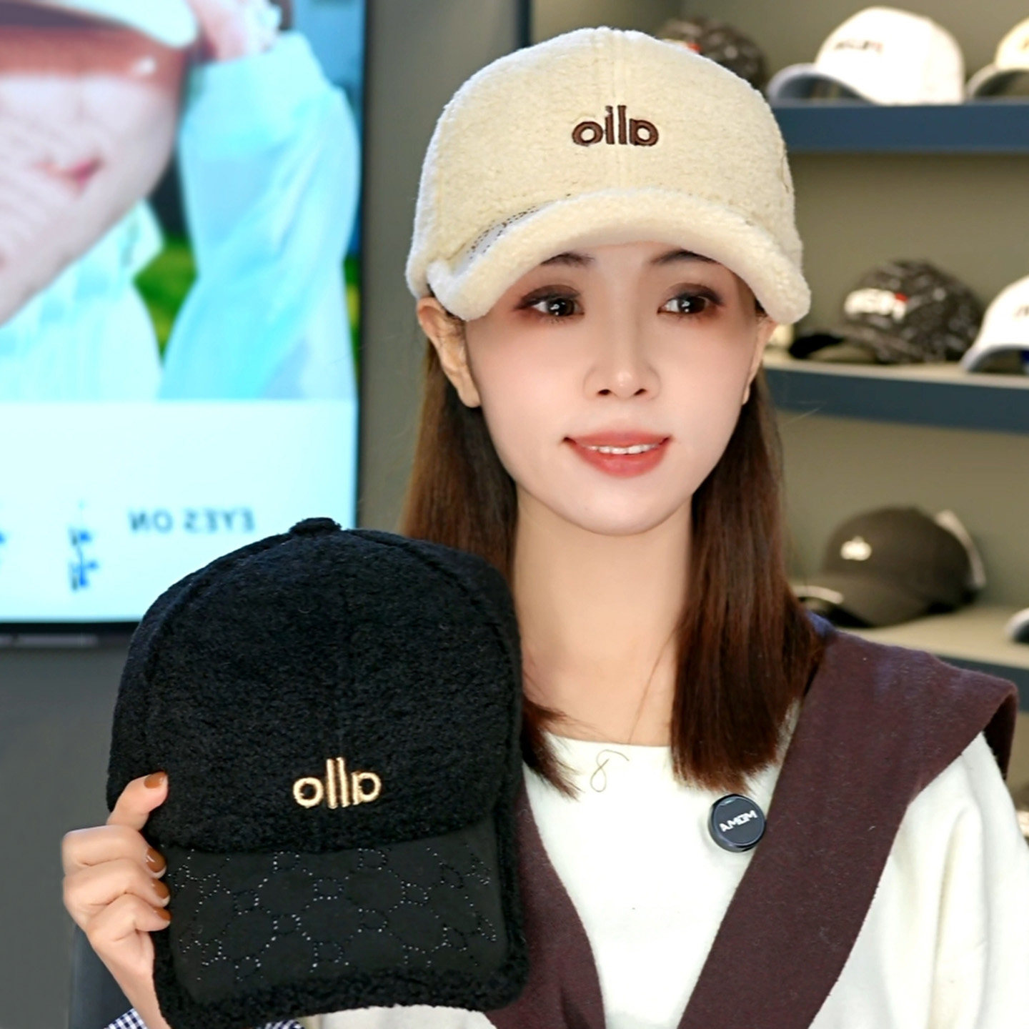 韩版羊羔绒水钻棒球帽保暖显脸小