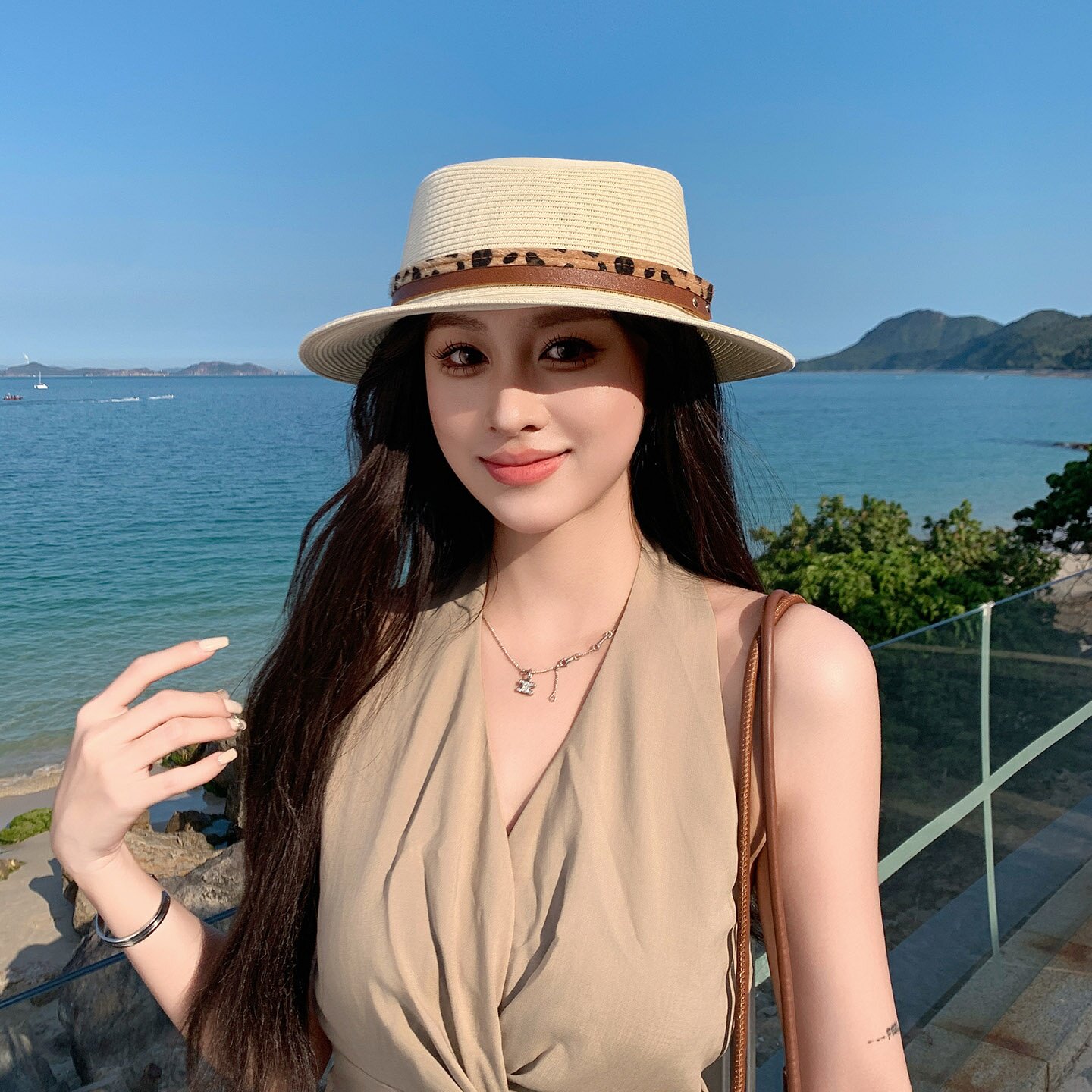 法式豹纹草编防晒礼帽女春夏