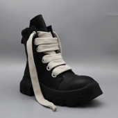 R高帮O松糕短靴子粗鞋 带大鸡眼疯狂绑带复古坦克厚底增高男女潮鞋