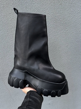 章鱼底象腿靴子RO潮男女黑色高帮潮鞋时尚潮爆朋克高筒厚底增高靴