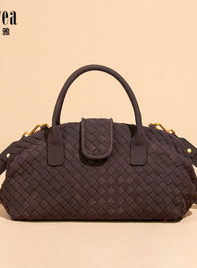 中古轻奢手工编织包女25冬季新款麂皮绒复古手拿夹子包单肩斜挎包