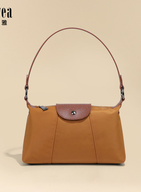 棕色小方包女尼龙竖纹单肩腋下包法棍包小众设计简约时尚斜挎轻便